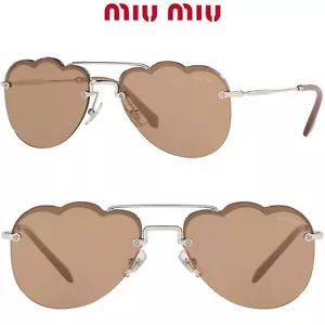 MIU MIU SMU56U 1BC-176 SILVER BROWN GOLD FLASH GEOMETRIC AVIATOR SUNGLASSES.58mm - Picture 1 of 16