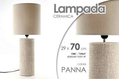 LAMPADA LUMETTO 70 cm ABAT JOUR TAVOLO COMODINO SCRIVANIA CERAMICA ECRU PANNA - Immagine 1 di 2