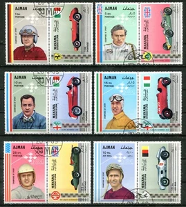 U.A.E., AJMAN & MANAMA 1969, RACING CARS & DRIVERS, 6 PAIRS, VERY FINE USED - Picture 1 of 1