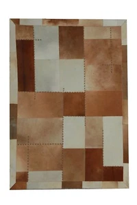 Leder Teppich Patchwork Kurzflor Grau Braun Quadrat Muster Modern120x170 cm - Bild 1 von 1
