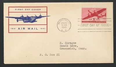 US FDC STAMPS SC#C25 TWIN MOTOR TRANSPORT ADDRESSED WASHINGTON DC 1941 - Image 1 of 2