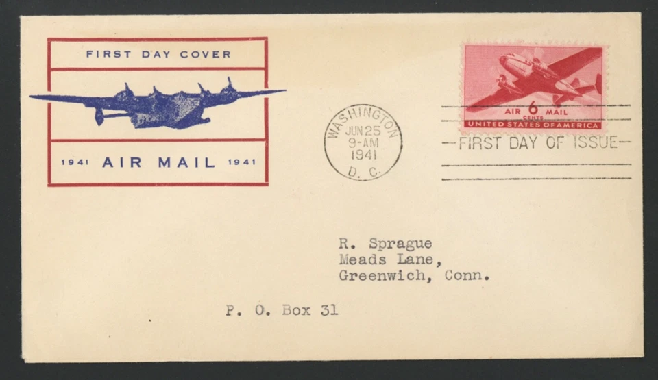 US FDC STAMPS SC#C25 TWIN MOTOR TRANSPORT ADDRESSED WASHINGTON DC 1941 - Image 1 of 2