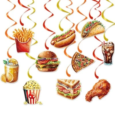 Fast Food Swirl Burger Chips Hot Dog Pizza Bunting Birthday Party Decoration Set - Image 1 of 4