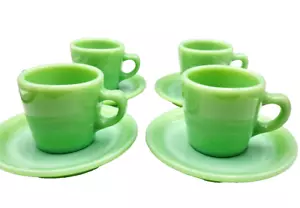 Vintage Fire King Jadeite 6 oz Cup And Saucers Restaurant Ware Oven Ware set 4 - Picture 1 of 10