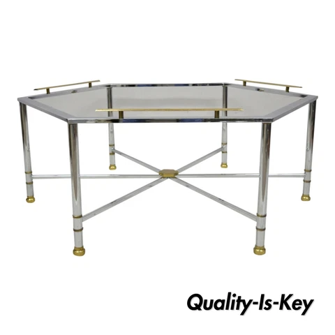 Chrome Brass Maison Jansen Style Hexagon Regency Style Directoire Coffee Table Cover