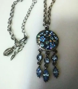 VTG signed Toenga  Blue & Pink Crystal Rhinestone Drops Pendant Necklace Rare  - Picture 1 of 12