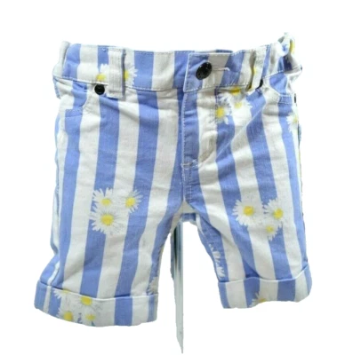 Shorts feminino abóbora patch listras azuis e brancas com girassóis tamanho 2 - Imagem 1 de 4