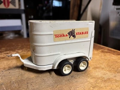 Vintage 1970's Tonka Stables Farm Horse White Trailer Pressed Steel Toy #52620 - Image 1 of 4