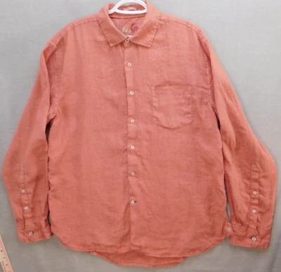 EQ Rooster Button Up Shirt Men's XL Coral 100% Linen Long Sleeve - Image 1 of 4