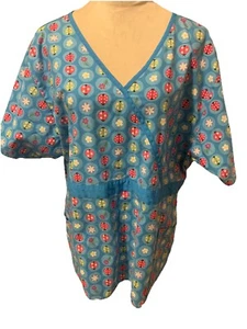 Dickies Scrub Top Light Blue W Lady Bugs And Daisies 2XL - Picture 1 of 6