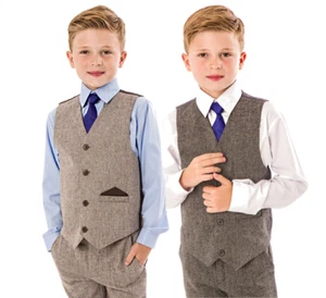 Boys Suits Boys Wedding Suit Tweed Waistcoat Suit Page Boy Baby Formal Party - Picture 1 of 12