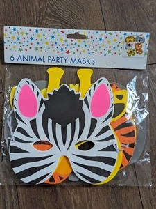 Kinder 6 Tier Party Masken Afrika Tiger Löwe Zebra Elefant Giraffe - Bild 1 von 1