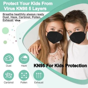 Kids Child Disposable Black KN95 Face Mask 5 Layer C.E Approval FFP2 95% - Picture 1 of 9