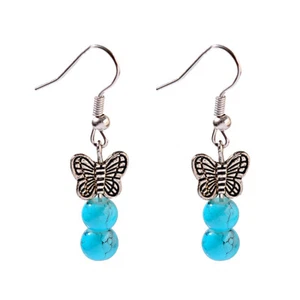 Turquoise Butterfly Drop Earrings for Women Vintage Stone Beads Earrings Jewelry - Picture 1 of 7