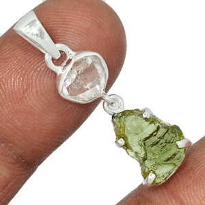Natural Genuine Czech Moldavite & H.D. 925 Silver Pendant YS1 CP24420 - Picture 1 of 1