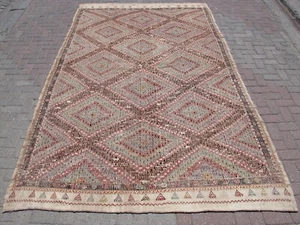 Oversized Cotton Kilim Rug 7x11, Muted Kilim Rug, Large Rug for Living Room - Picture 1 of 10