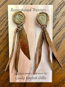 BEAUTIFUL Sea Glass Seaglass MERMAID Earrings light sea foam green copper stud - Picture 1 of 4