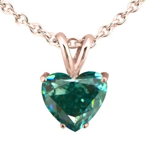 Diamond Solitaire Pendant Fancy Blue Heart Natural Treated 14K Rose Gold 0.76TCW - Picture 1 of 5