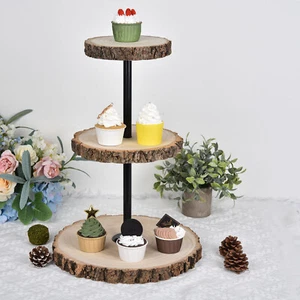 19" MARRÓN 3 Niveles Redondo Madera Natural SOPORTE DE POSTRE PARA CUPCAKES Fiesta Eventos Suministros - Imagen 1 de 8