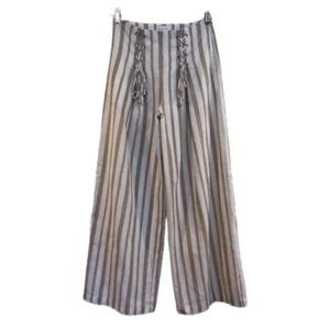 Chriselle x JOA Striped Lace Up High Waist Wide Leg Cream Striped Pants Small - Picture 1 of 11