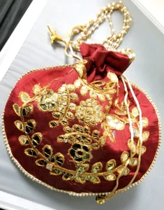 Party Wear Potli Bag/ Gift Potli Bag for Wedding Return Gift with Gotta Patti - Picture 1 of 7