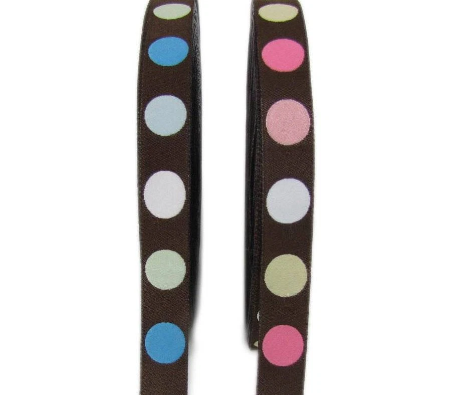 3 Yards Brown Pink or Blue Polka Dot Polkadot Woven Jacquard Ribbon 5/8"W - Image 1 of 1