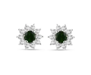 Natural Chrome Diopside and Zircon Stud Earrings in 925 Sterling Silver Green Ge - Picture 1 of 6