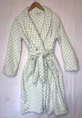 Soft Surroundings Belted Robe Womens White Green Back Pockets XS Long - Image 1 of 4