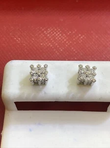 1Ct Round Cut Real Moissanite Men's Cluster Stud Earrings Silver /b2 - Picture 1 of 3