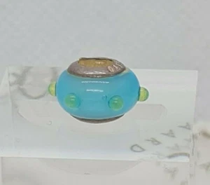 Lovelinks Petite Murano Glass Turquoise With Lime Green Lampwork Dots Bead Charm - Picture 1 of 5