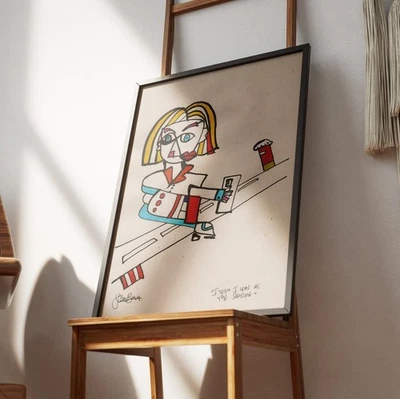 ❤ ORIGINAL ACRYLIC ❤ PAINTING signed FRAMED abstract A4 urban mid century ❤ ART - Image 1 of 4