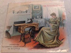 *RARE 1883 LG. VICT. TRADE CARD THE SINGER NO. 24 AUTO CHAIN STITCH 6 DRAWER CAB - Picture 1 of 2