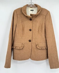 Chaqueta Blazer J.CREW Mujer Marrón Camel Mezcla de Lana Volantes Recortada - Imagen 1 de 4