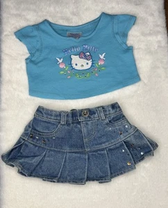 Build A Bear Hello Kitty blau Blumen Shirt & Denim Rüschenrock Strass - Bild 1 von 6