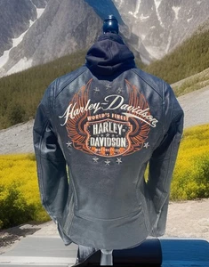 Chaqueta de cuero negra mediana Harley Davidson MOXIE 3N1 para mujer 98003-11VW con capucha - Imagen 1 de 12