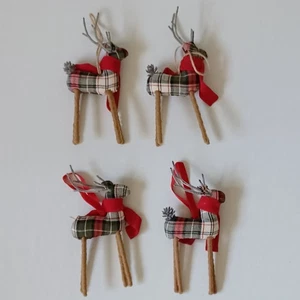 Pottery Barn Plaid Reindeer Ornament S/4 Small Marketing Sample w Flaw - Picture 1 of 7