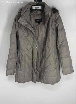 Chaqueta acolchada con capucha y cremallera completa gris manga larga London Fog para mujer talla mediana Foto 1 de 4
