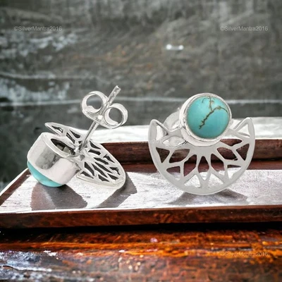 Türkis Edelstein Massiv Sterlingsilber Weihnachtsgeschenk Ohrstecker Handmade - Bild 1 von 4
