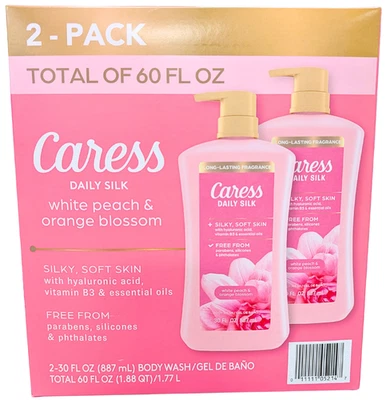 Jabón corporal hidratante Caress Daily Silk blanco melocotón y azahar 2 x 30 fl oz Foto 1 de 4