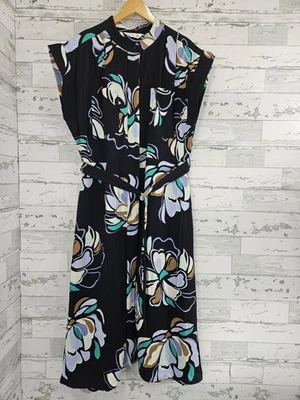 Vestido Camisa Midi Manga Gorra Nine West Negro Floral Bolsillos con Cinturón Mujer XXLarge Foto 1 de 4