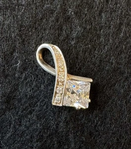 Vintage Zirkonia Anhänger Prinzessschliff Platin gemarkt SIA - Bild 1 von 7