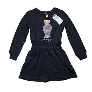 NWT Polo Ralph Lauren Girls Polo Bear Sweater Dress Black Size 5 - Picture 1 of 6