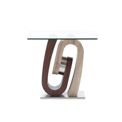 Mesa superior Global Furniture USA aço inoxidável e vidro em nogueira/carvalho - Imagem 1 de 4