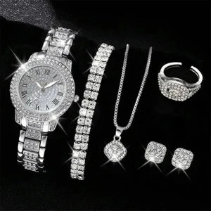6PCS Women’s Luxury Watch Set – Elegant Crystal Wristwatch & Rhinestone Bracelet - Picture 1 of 1