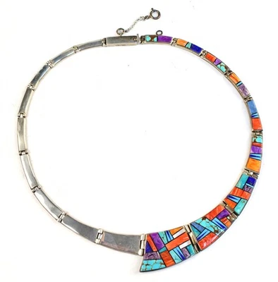 Collar Olson Charleston Nativo Americano TSF Toque de Santa Fe Esterlina e Incrustación Foto 1 de 3