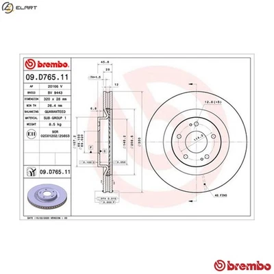 2x BRAKE DISC 09.D765.11 FOR MITSUBISHI OUTLANDER/III/SUV ECLIPSE/CROSS 2.4L - Image 1 of 4