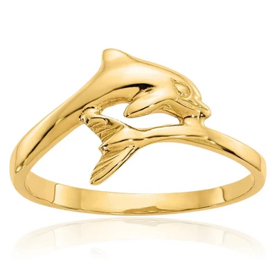 10K Solid Yellow Gold Dolphin Ring - Image 1 of 4