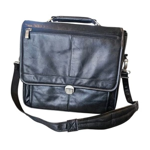 Retro Y2K McKlein Black Leather Laptop Shoulder Bag Briefcase 13.5 x 12.5 Office - Picture 1 of 12