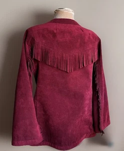 Vintage 70s Handmade Burgundy Faux Suede Fringe Jacket Western Glam Cowgirl Boho - Picture 1 of 8