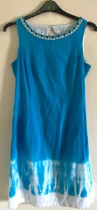 Roman Embellished 100% Cotton Sleeveless Turquoise Summer Midi Dress Size UK 12 - Picture 1 of 7